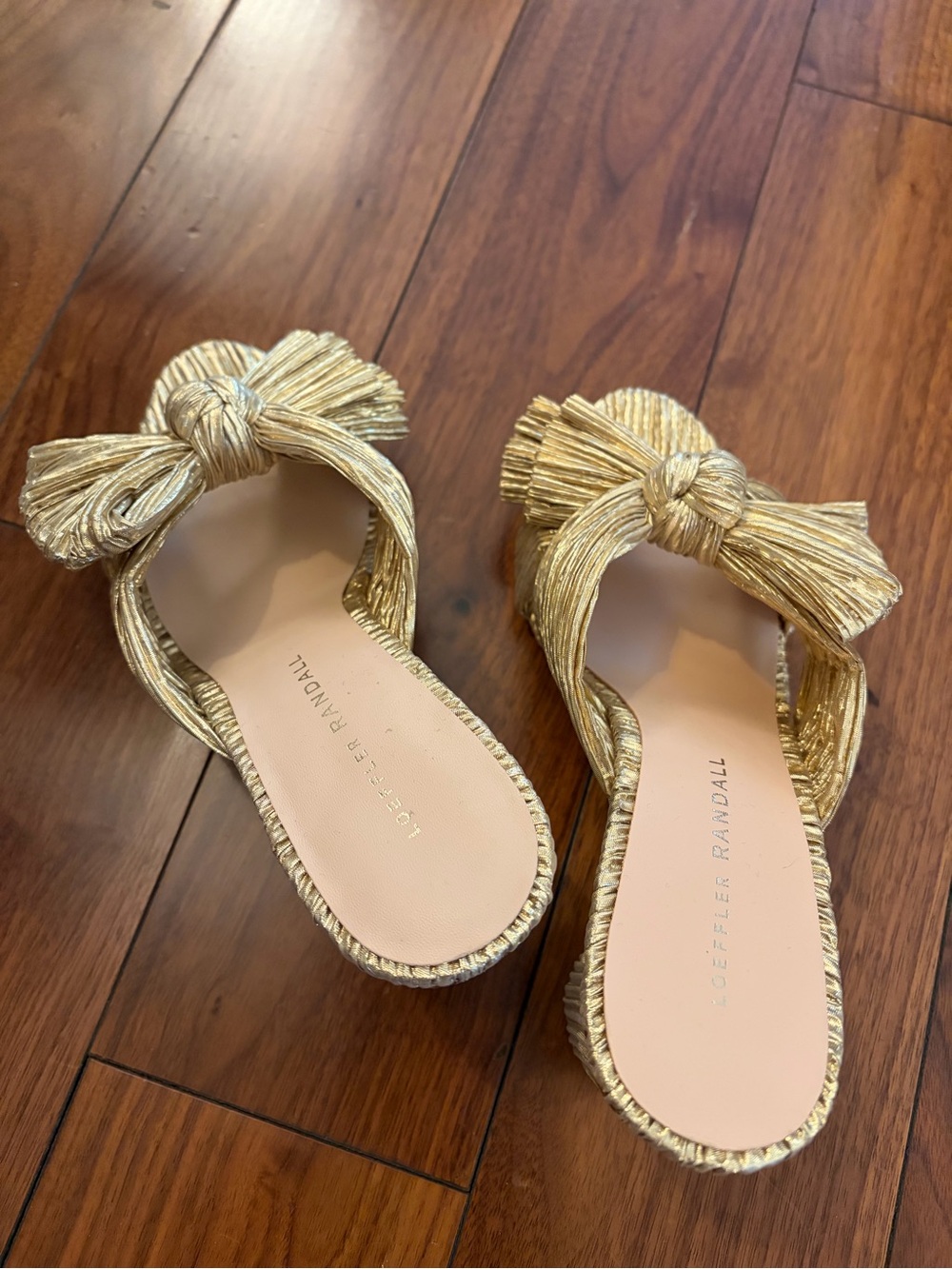 Loeffler Randall Women's Penny Pleated High Heel Slide Sandals Gold - Picture 8 of 9